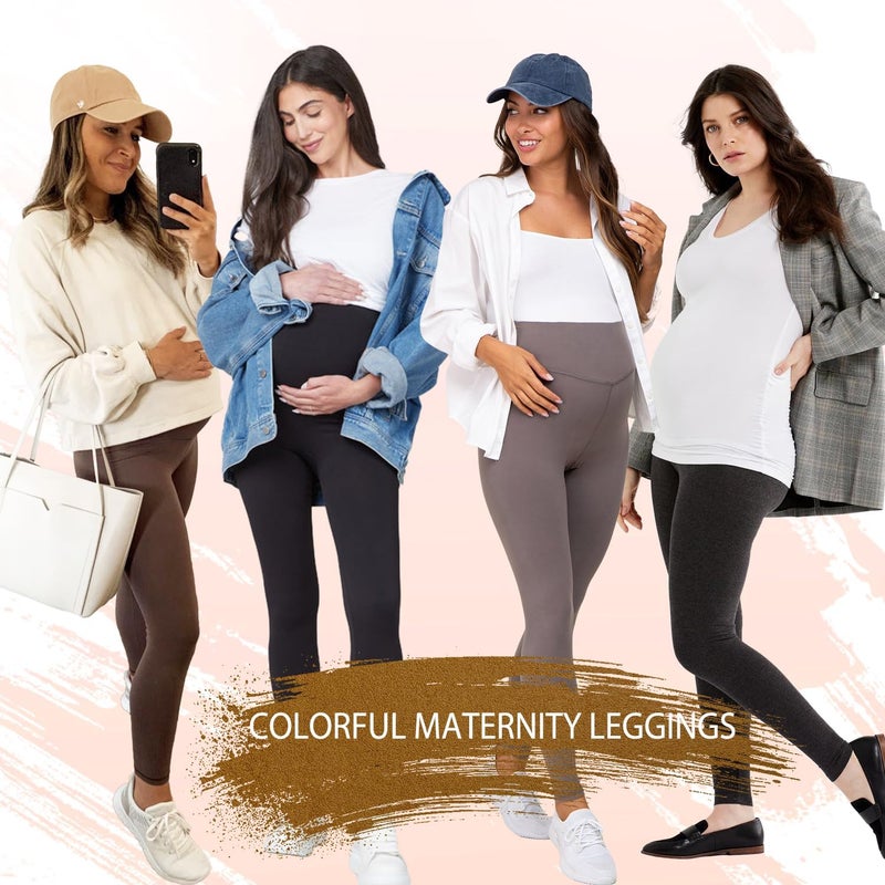 MoreFeel 4 Pack Women’s Maternity Leggings with Pockets Over The Belly Butt Lift - Soft Workout Pregnancy Yoga Pants - Image 4